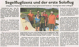 Segelfluglizenz und der erste Soloflug – Hersbrucker Zeitung vom 17.05.2018